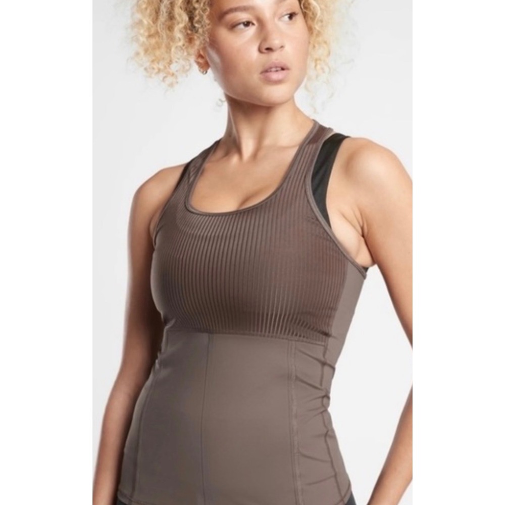 Athleta Momentum Rib Tank Top‎ brown  Racerback Shelf Bra Athletic L